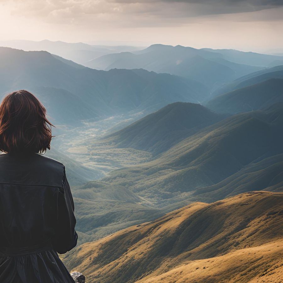 Woman overlooking the valley below