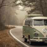 Vintage VW Bus on a long windy road