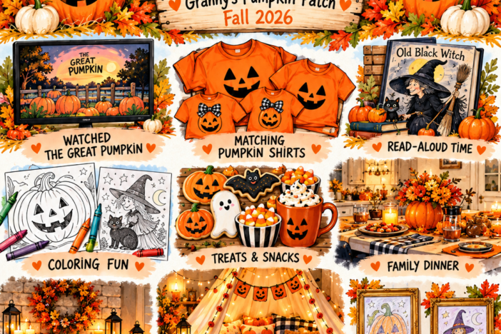 Halloween sleepover ideas for grandkids featuring Granny’s Great Pumpkin Sleepover with festive pumpkin decorations and cozy fall family fun.